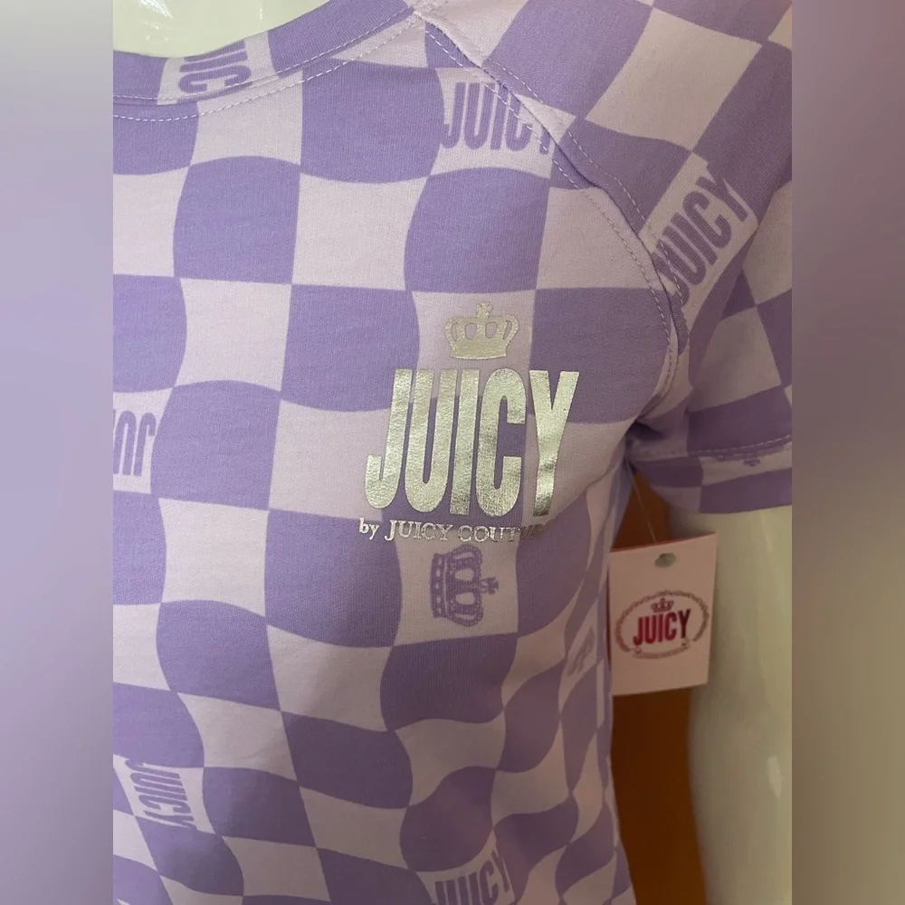 NWT Juicy Couture Lilac Sky Check T Shirt Dress Size XS Purple - Picture 4 of 15